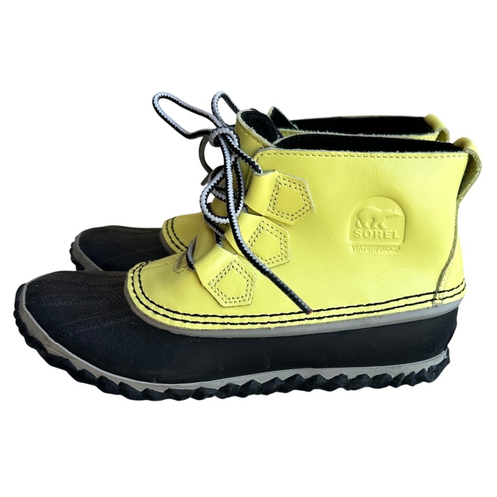 Sorel Out N About Rain Boots Yellow Black Waterproof Duck Boots 6.5